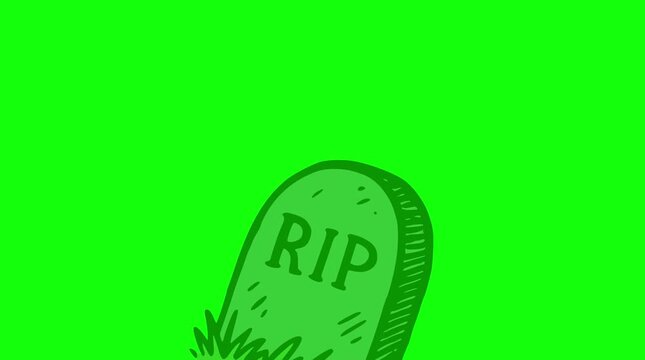 Animated Gravestone Tombstone with RIP Inscription Rising Up Green Screen Chroma Key Background