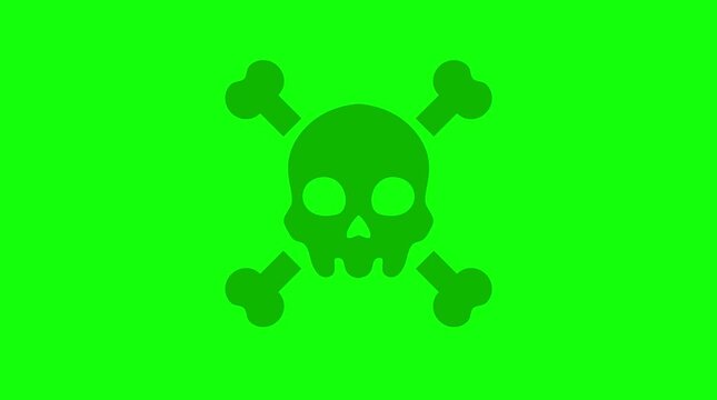 Animated Skull and Crossbones Symbol Zoom Out on Chroma Key Green Screen Background Overlay