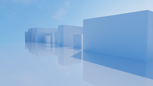 Minimalist White Cube Architecture Background Under Blue Sky