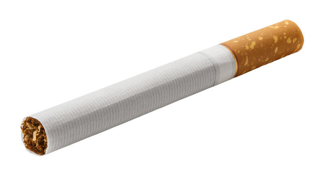Unfiltered cigarette with tobacco and filter tip, isolated on transparent background