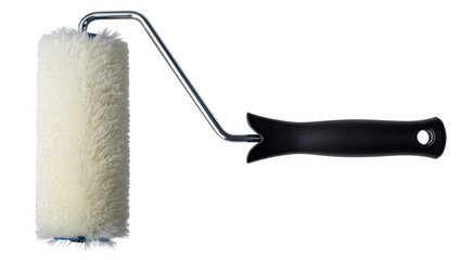 Obraz premium Fluffy cream paint roller with black handle, isolated on transparent background