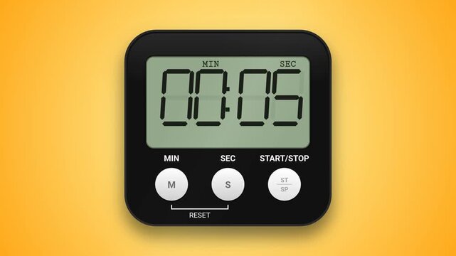 Digital Kitchen Timer Counting Up on Orange Background, 3D Animation