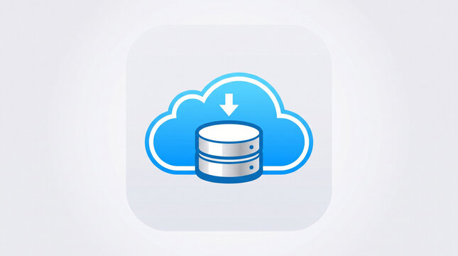 Modern cloud database upload icon featuring a cloud, server database, and download arrow. Suitable for cloud computing, data storage, backup, hosting, synchronization, and technology presentations.