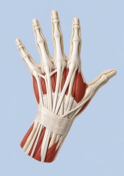 Human hand anatomy with dorsal tendons muscles bones and wrist retinaculum