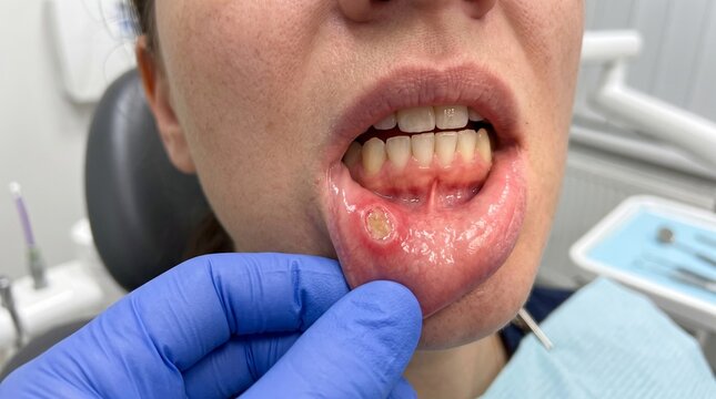 Adult Oral Aphthous Ulcer &ndash; High-Resolution Clinical Examination Image