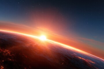 Fototapeta premium Sunrise glows over Earth's curved horizon