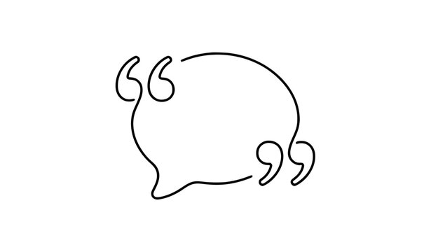 One continuous line drawing of quotation marks with speech concept, minimalist communication outline icon vector illustration