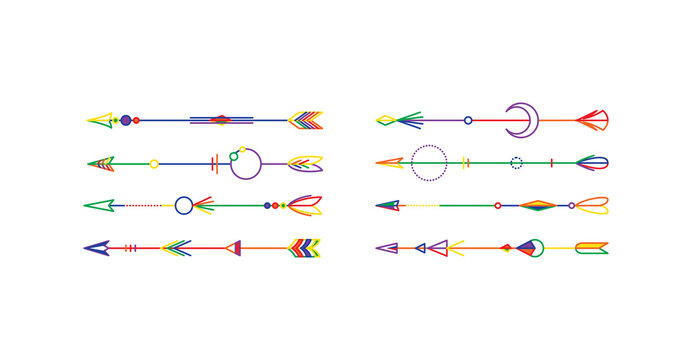 Vibrant colorful arrows on transparent background for design