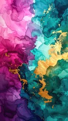 Fototapeta premium Vibrant watercolor and gold ink abstract art.