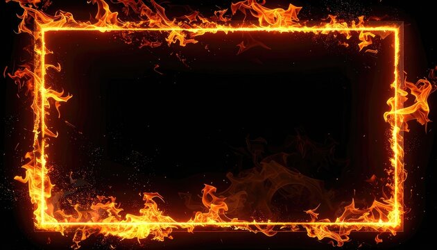 A glowing rectangular frame made of fire against a dark background.