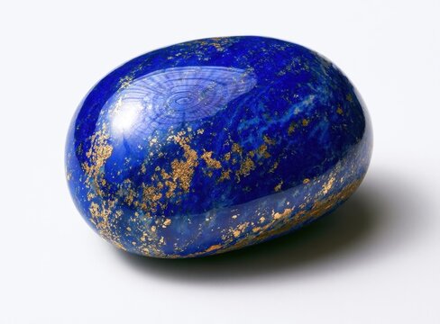 Polished deep blue lapis lazuli gemstone with golden pyrite inclusions