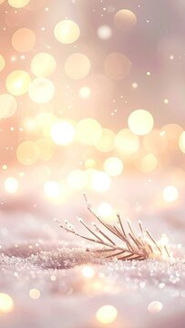 A Delicate Snowy Branch Adorned with Frost and Twinkling Bokeh Lights