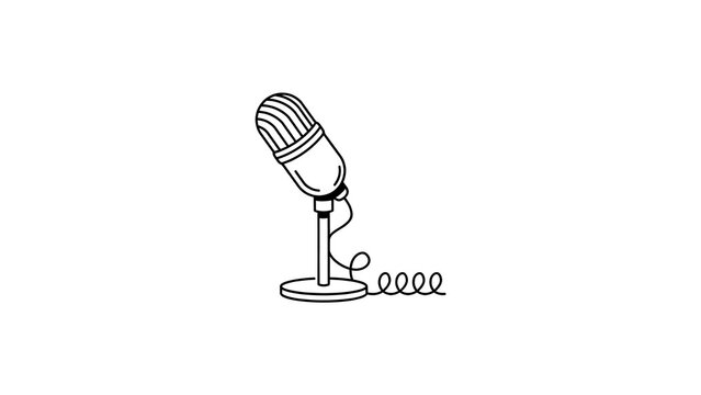 Minimalist vintage microphone on a stand with cable, representing podcasting, broadcasting, recording, voice communication, interviews, and digital audio.