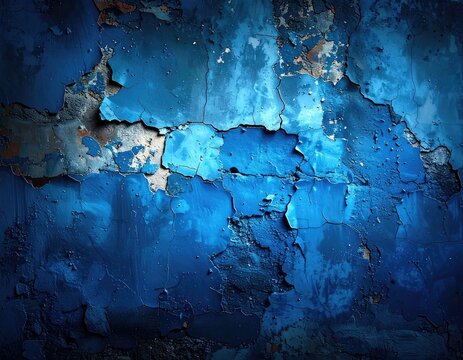 A close-up, textured abstract background showcases peeling blue paint on a distressed wall.