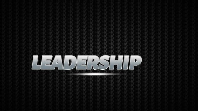 Leadership word emerging from dust particles against a dark textured carbon fiber background motion graphic with leadership appearing cloud video word cloud grey professional