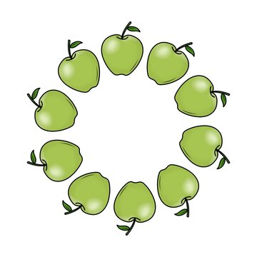 Circular Green Apple Wreath Frame Clipart