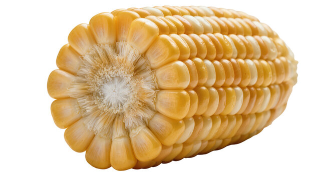 Fresh yellow and white corn cob with kernels, isolated on transparent background