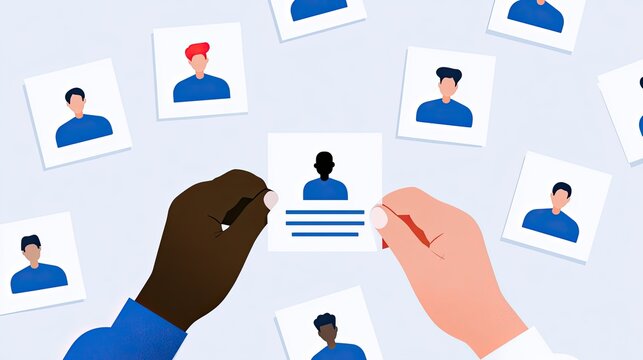 Diverse hands select a profile