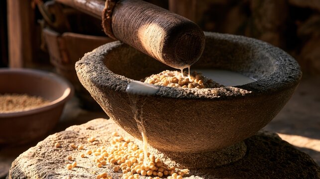 Stone mill soybeans milk rustic farmhouse
