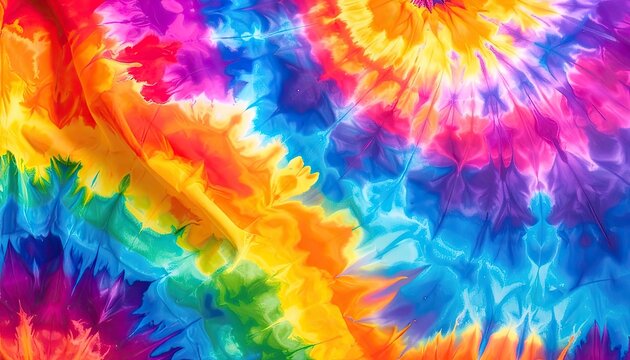 A vibrant and colorful abstract pattern of tie-dye fabric.