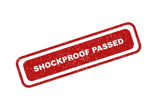 Red grunge rubber stamp with the text shockproof passed inside