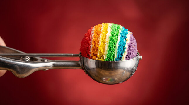 scoop of rainbow cake