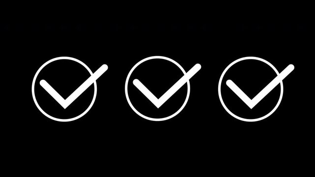 Check mark animation icon tick sign accept select confirm correct agree, approved tick mark icon, successful symbol, check mark, tick, yes, ok symbol animation, 4k alpha channel black background