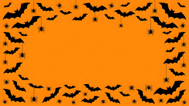 Halloween bat silhouette pattern on orange background, bats