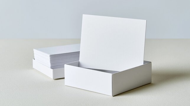 Blank white business cards in box