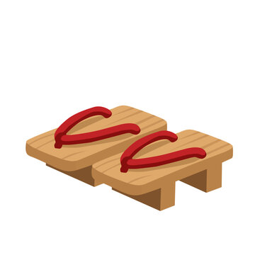 Traditional Japanese wooden geta sandals flat illustration isolated on white background. Classic footwear for kimono, festivals, and Japanese cultural designs