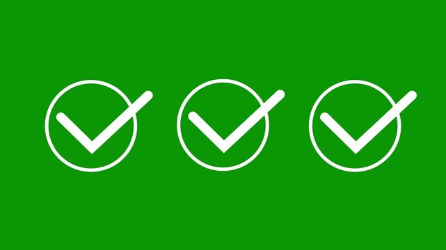 Check mark animation icon tick sign accept select confirm correct agree, approved tick mark icon, successful symbol, check mark, tick, yes, ok symbol animation, 4k alpha channel green background