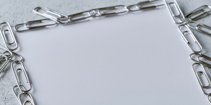 Blank paper framed by silver paperclips