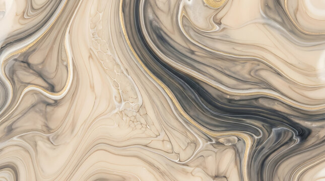 Abstract Beige and Charcoal Grey Liquid Marble Swirl Background