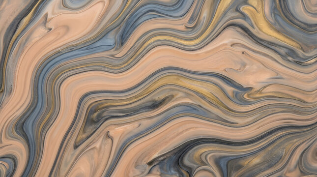 Swirling Gold, Grey and Cream Liquid Marble Texture Background