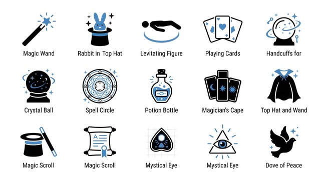 Set of magic and wizardry icons