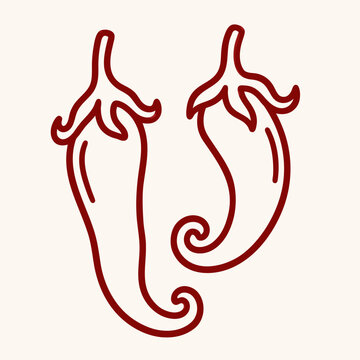 Red chili peppers line art icon for spicy food and cooking vector
