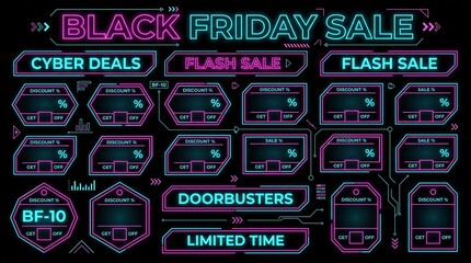 Naklejka premium vector illustration of a set of colorful black friday sale tag buttons