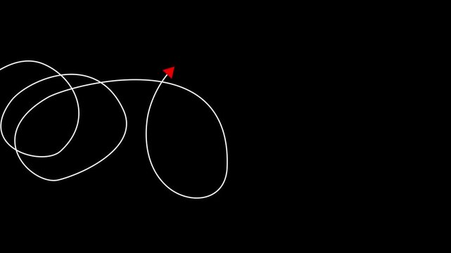 Abstract Curved Path Line with Direction Arrow on Black Background.