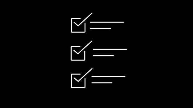 Simple line of two completed checklist with checkmarks and blank lines for text set against a solid black background symbolizing tasks finished and ticked off in a dark theme Keywords: checklist