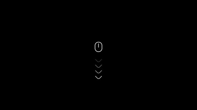 Mouse Scroll Down Icon with Direction Arrows, Scroll Navigation Indicator, Web UI UX Gesture Symbol, Modern Flat Interface Illustration on Black Background.