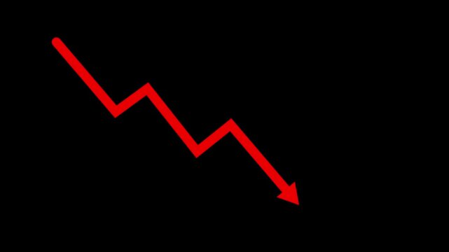 Downward Trend Arrow Icon Isolated on black Background.Business Performance Decline Arrow Isolated Vector Icon.