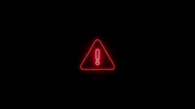 Neon line warning attention white color animation icon signal alert risk safety danger road warning sign sign symbol. alert , risk , safety, danger road warning sign, Warning attention icon signal