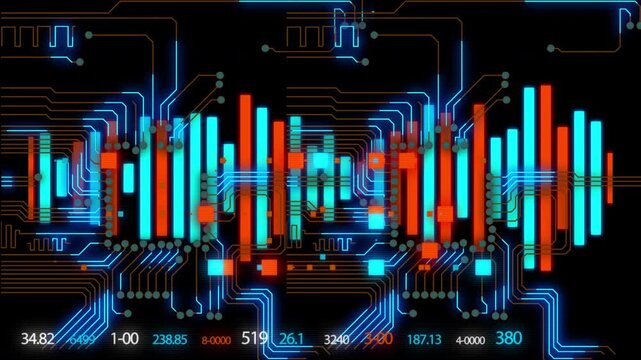 Digital audio equalizer with circuit board animation