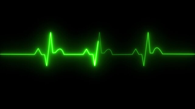 ECG monitor beating heart with a neon electrocardiogram overlay, featuring dynamic HUD elements.Abstract neon heartbeat signal icon animation on black background.