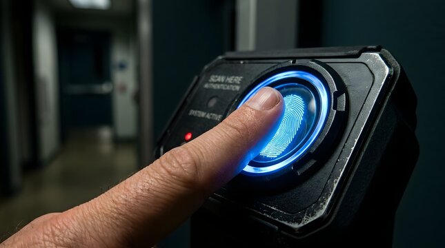Finger pressing on biometric fingerprint scanner for secure access