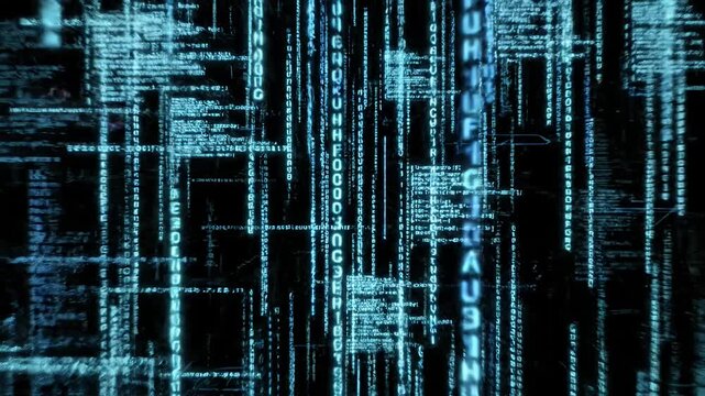 Vertical blue digital binary code streams.