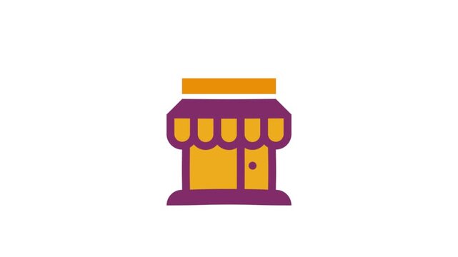 Modern Retail Shop Front Icon Animation on White Background