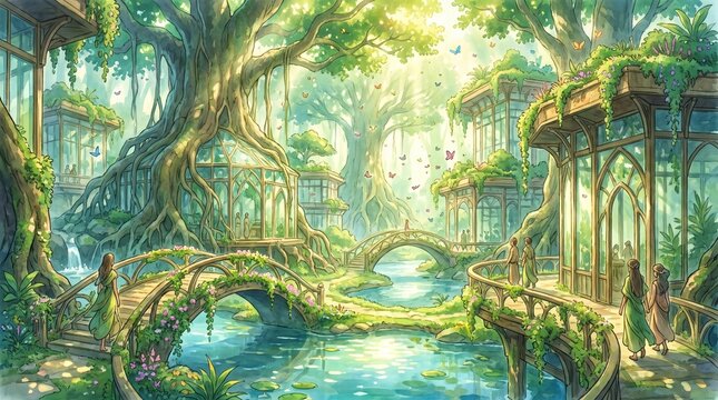 Green Utopia Urban Paradise Environmental Anime Landscape