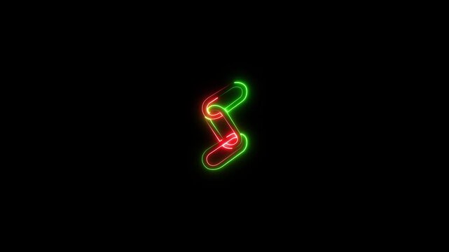 Neon glowing pink chain icon animation in black background.