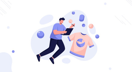 Obraz premium Graphic Designer Creating T-Shirt Logo Design on Tablet, Digital Art and Creative Process